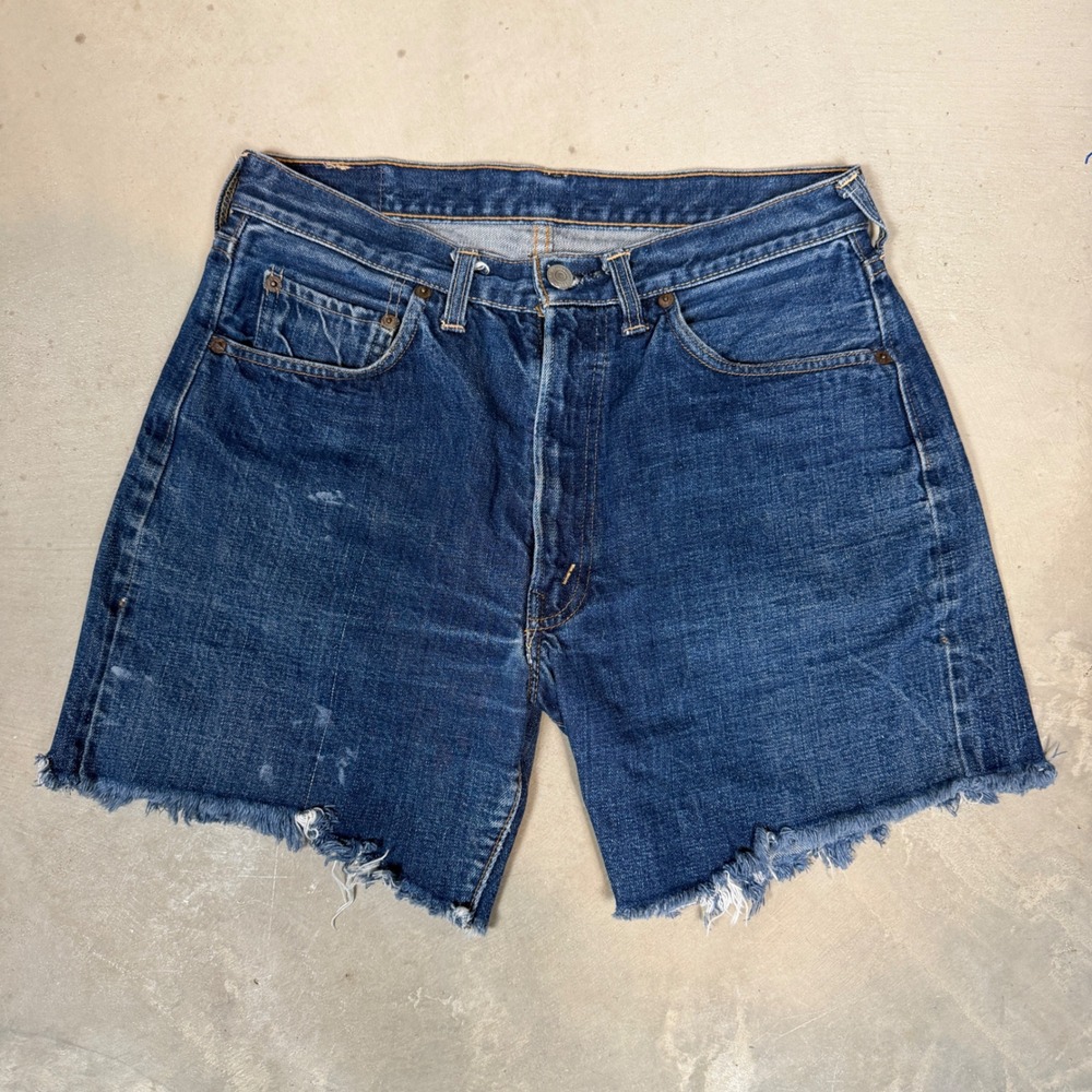 Vintage 60s Levis 502 Big E Selvedge Denim Cut Off Shorts Mens 32 Redline 501